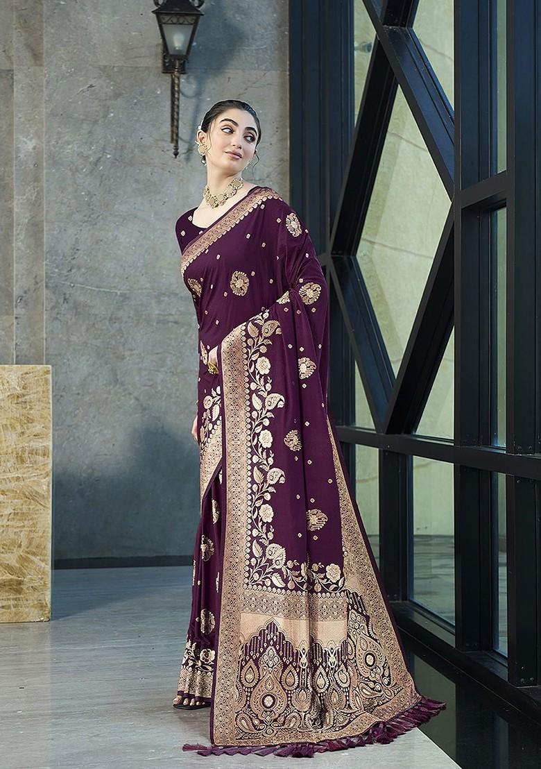 Purple Zari Georgette Saree Set