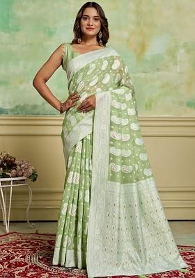 Green Zari Cotton Saree Set