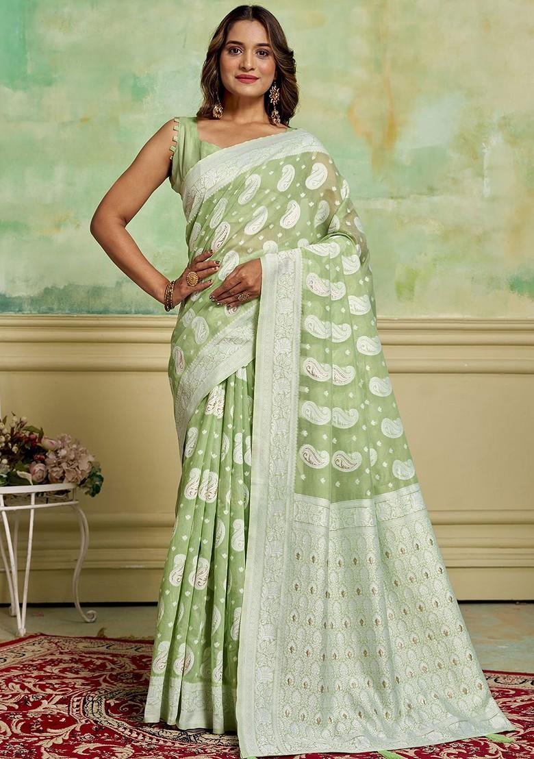 Green Zari Cotton Saree Set