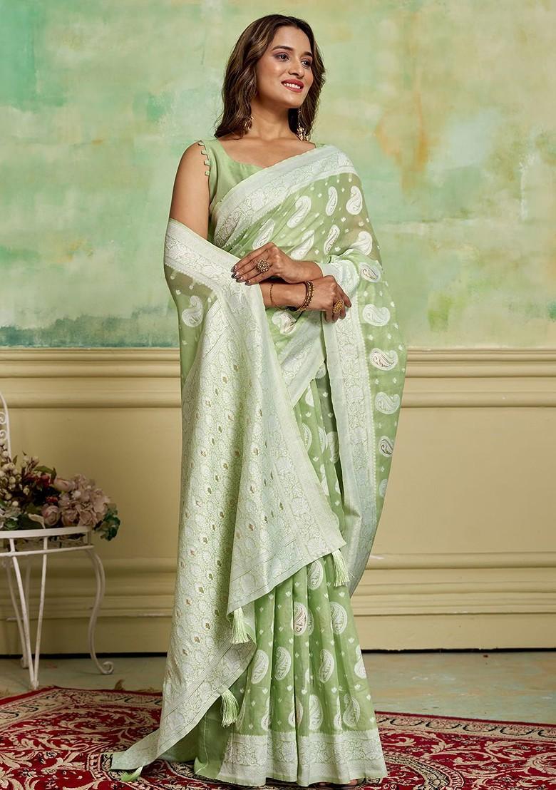 Green Zari Cotton Saree Set