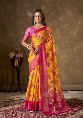 Yellow Zari Cotton Saree Set