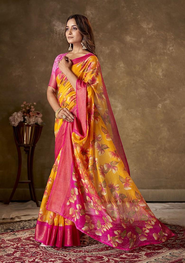 Yellow Zari Cotton Saree Set