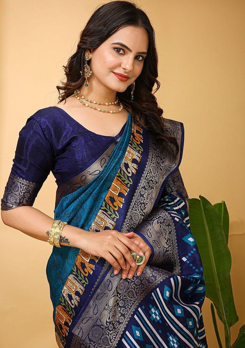 Blue Zari Kanjeevaram Silk Saree Set