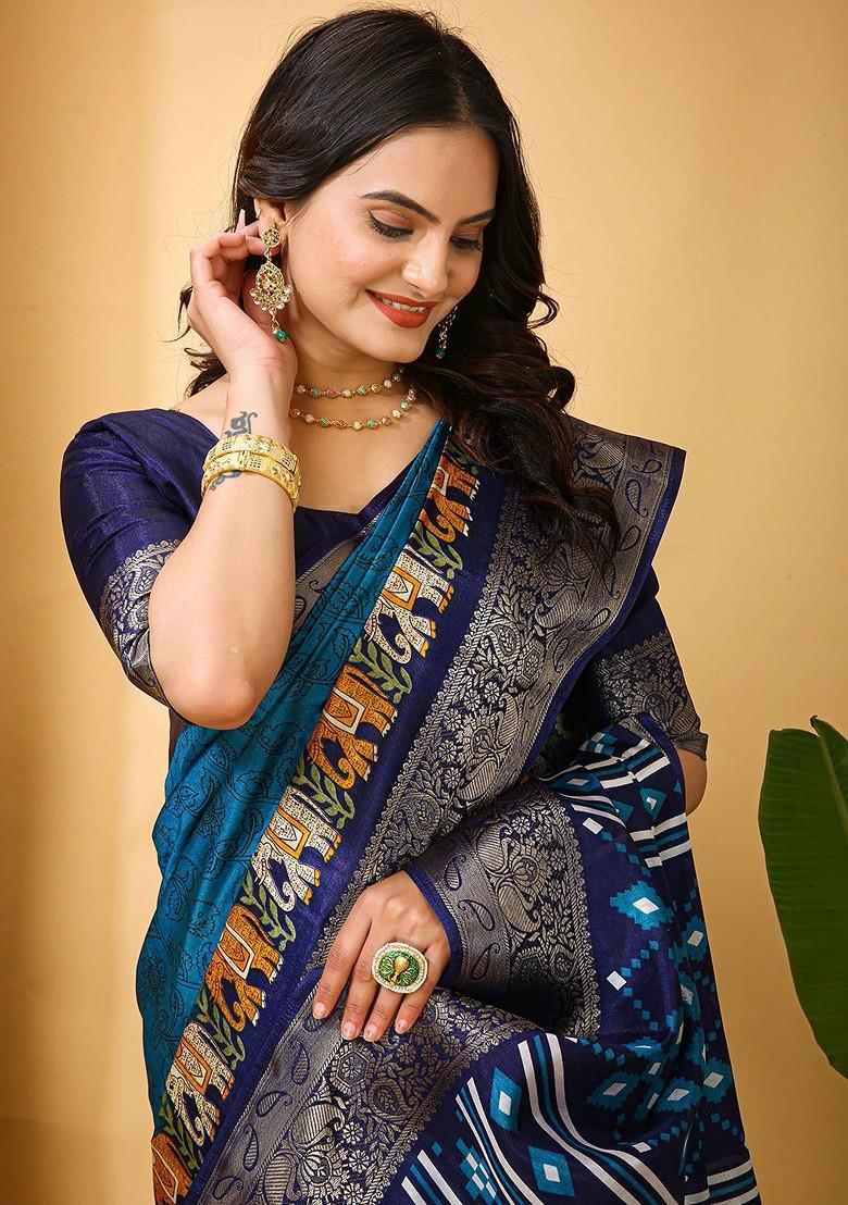 Blue Zari Kanjeevaram Silk Saree Set