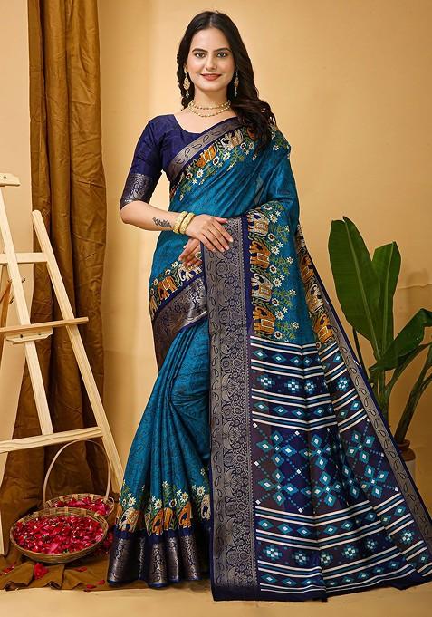 Blue Zari Kanjeevaram Silk Saree Set