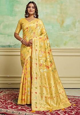 Yellow Zari Cotton Saree Set