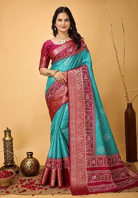 Blue Zari Cotton Saree Set