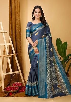 Blue Zari Banarasi Saree Set