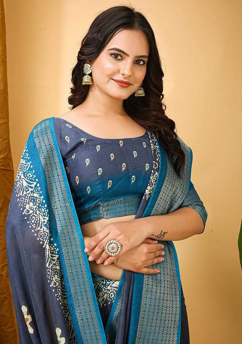 Blue Zari Banarasi Saree Set