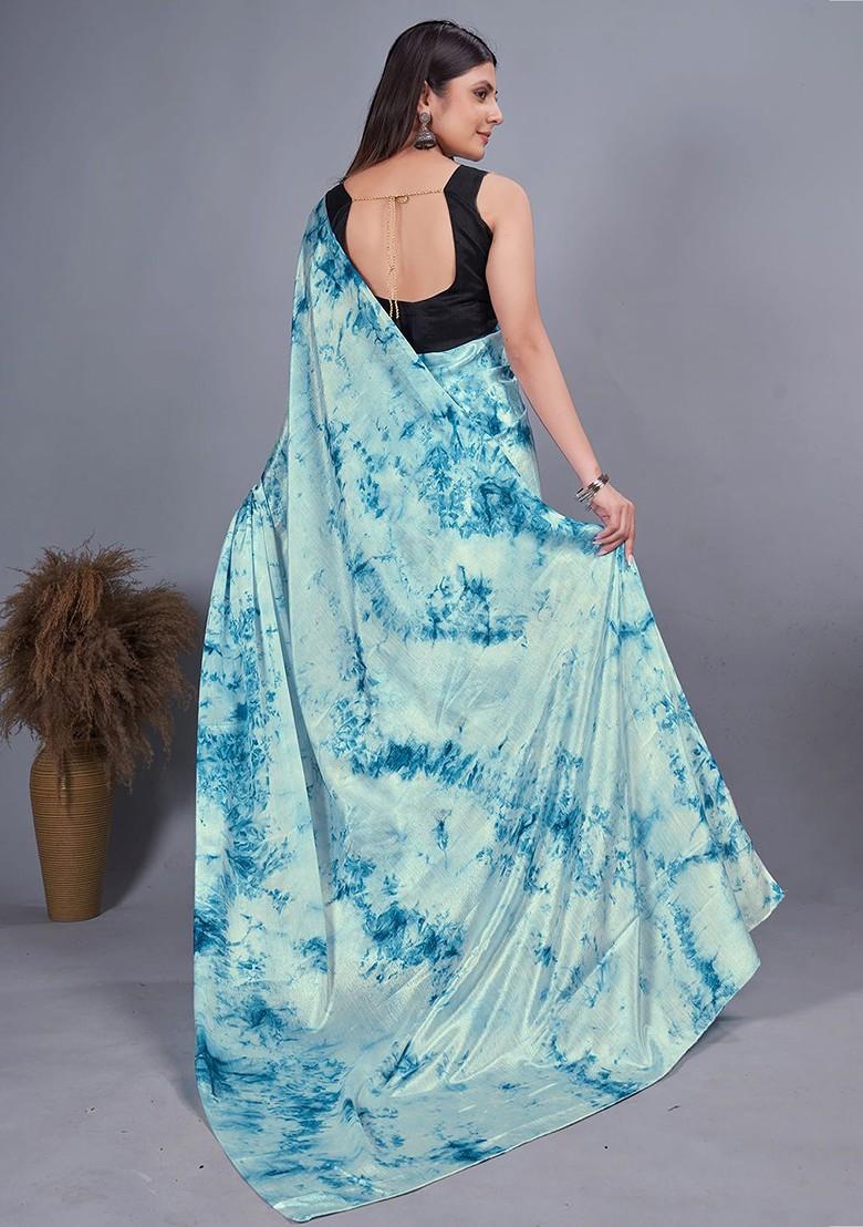 White Floral Printed Chiffon Saree Set