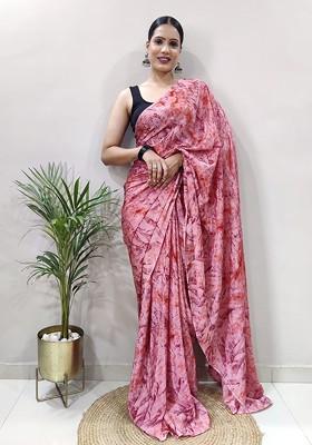 Pink Embroidered Chiffon Saree Set