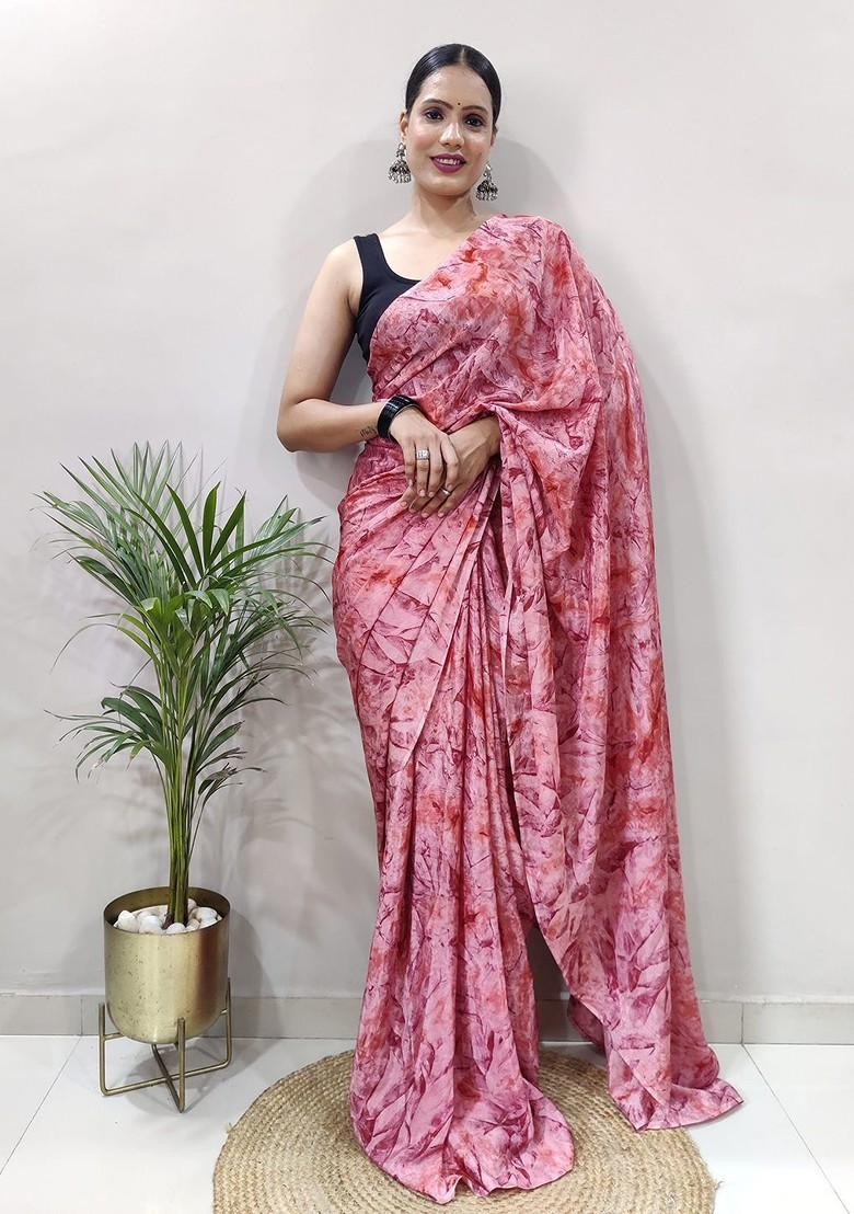 Pink Embroidered Chiffon Saree Set