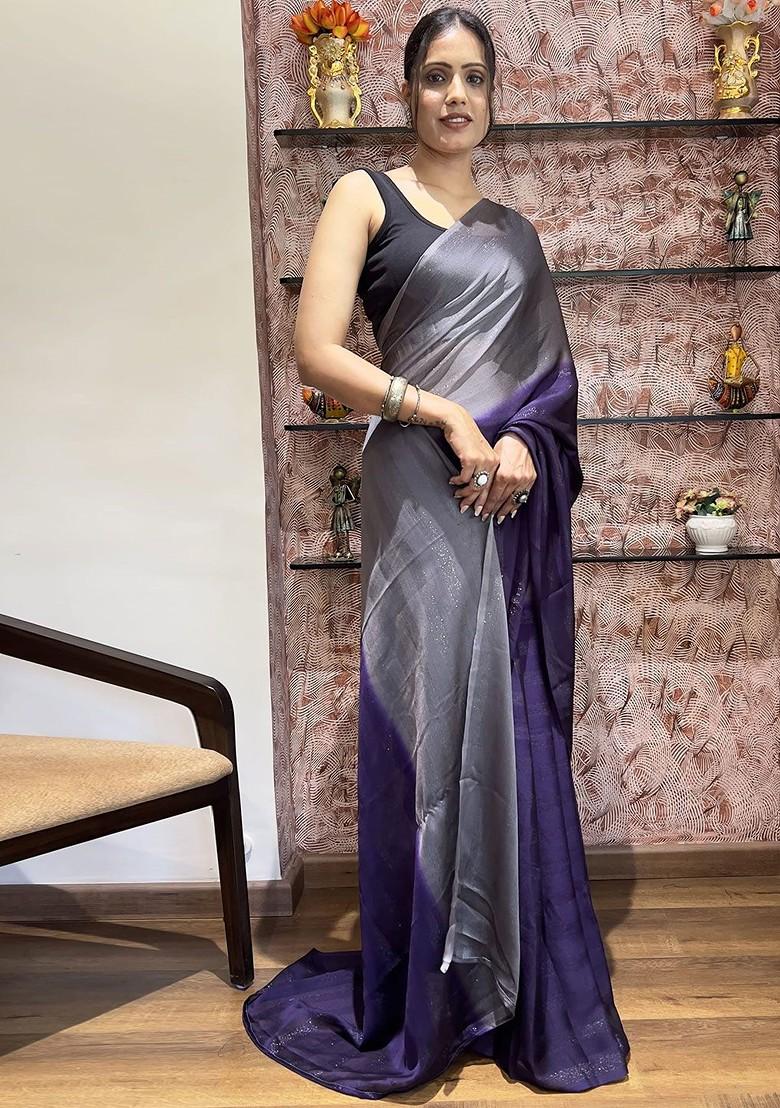 Blue Embroidered Chiffon Saree Set