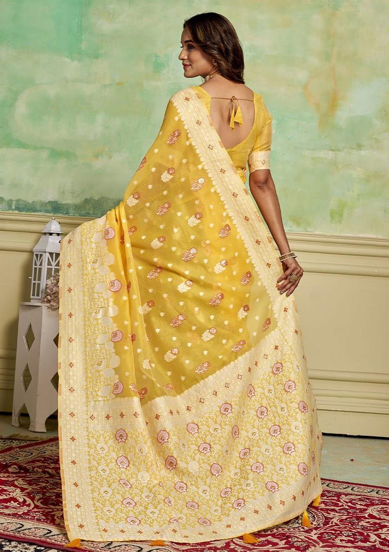 Yellow Zari Cotton Saree Set