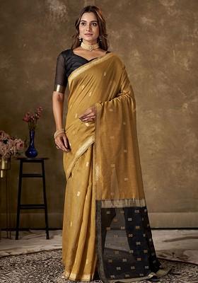 Yellow Embroidered Cotton Saree Set