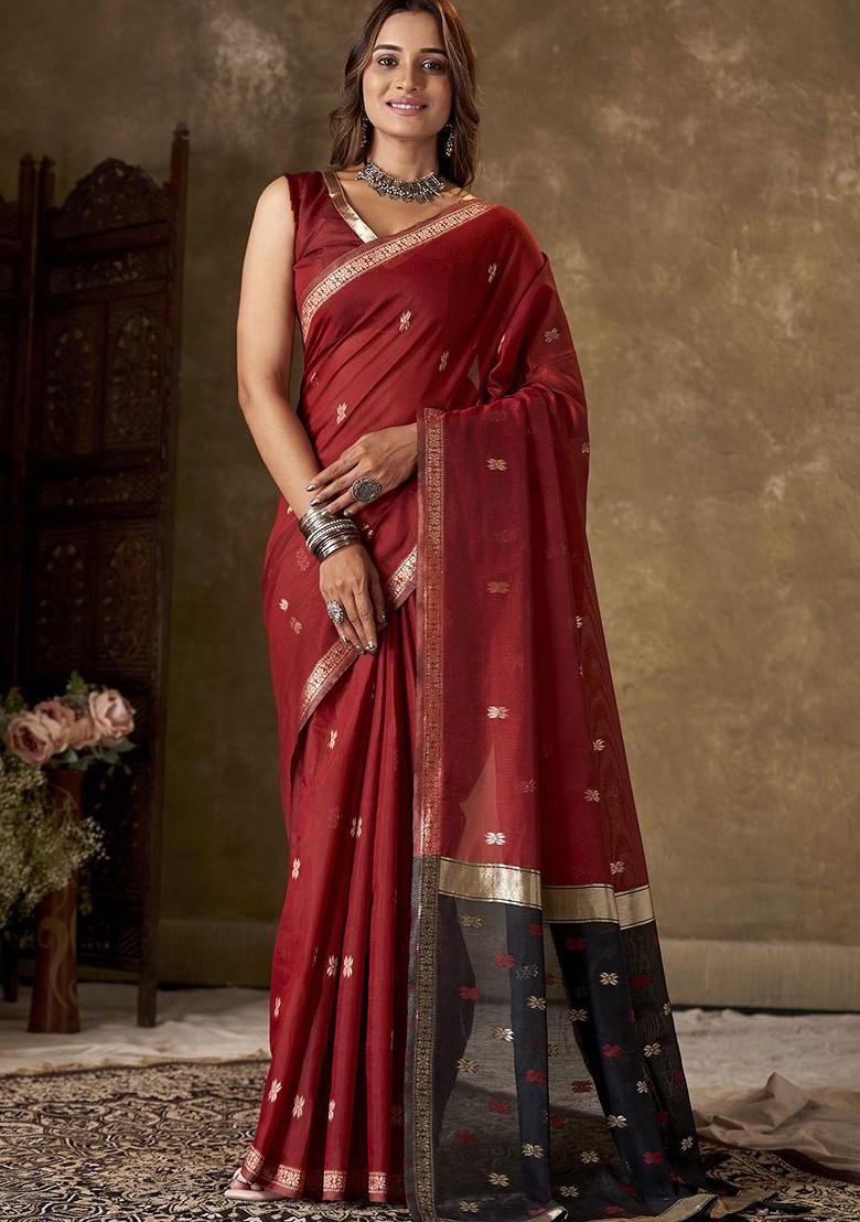 Red Zari Cotton Saree Set