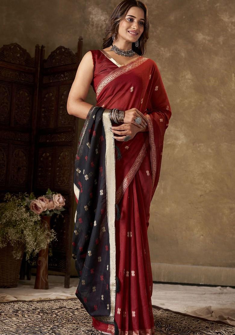 Red Zari Cotton Saree Set