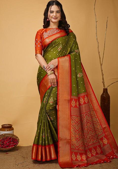 Green Zari Kanjeevaram Silk Saree Set