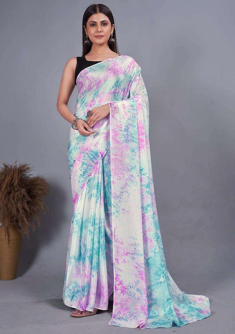 Pink Tie And Dye Chiffon Saree Set
