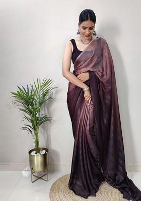Purple Embroidered Chiffon Saree Set