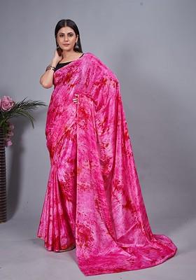 Pink Tie And Dye Chiffon Saree Set