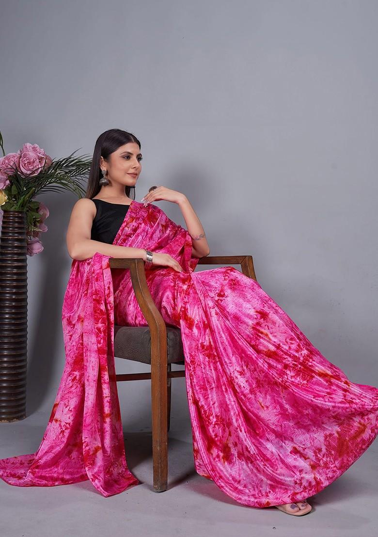 Pink Tie And Dye Chiffon Saree Set