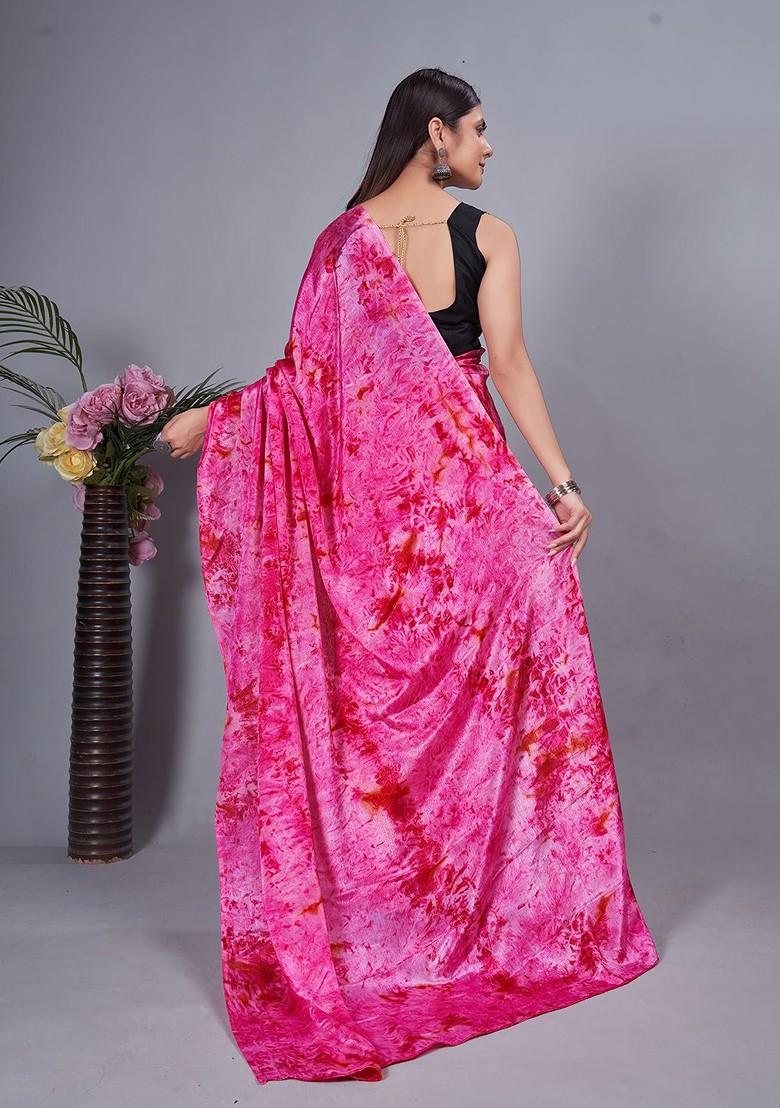 Pink Tie And Dye Chiffon Saree Set
