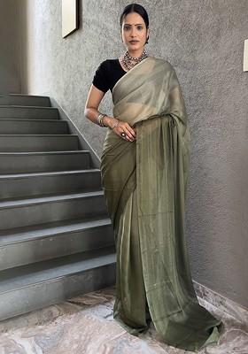 Green Embroidered Chiffon Saree Set