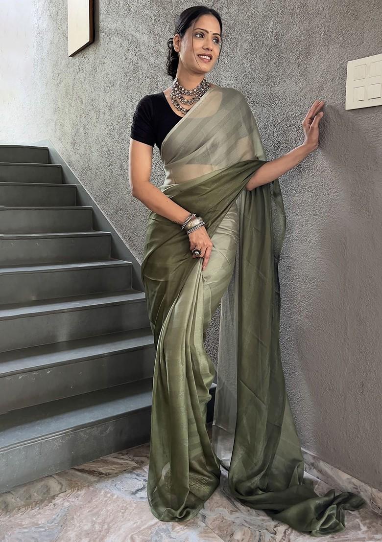 Green Embroidered Chiffon Saree Set