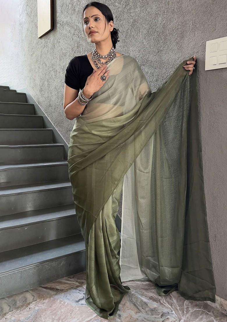 Green Embroidered Chiffon Saree Set