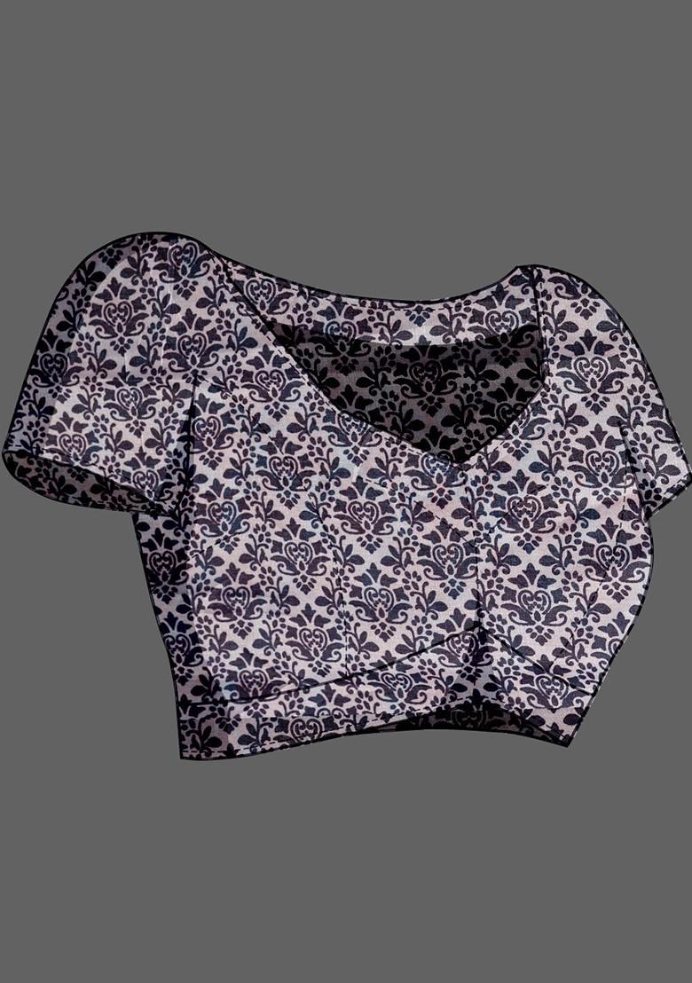 Blue Ajrak Print Silk Saree Set