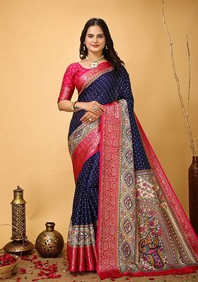 Blue Zari Banarasi Saree Set