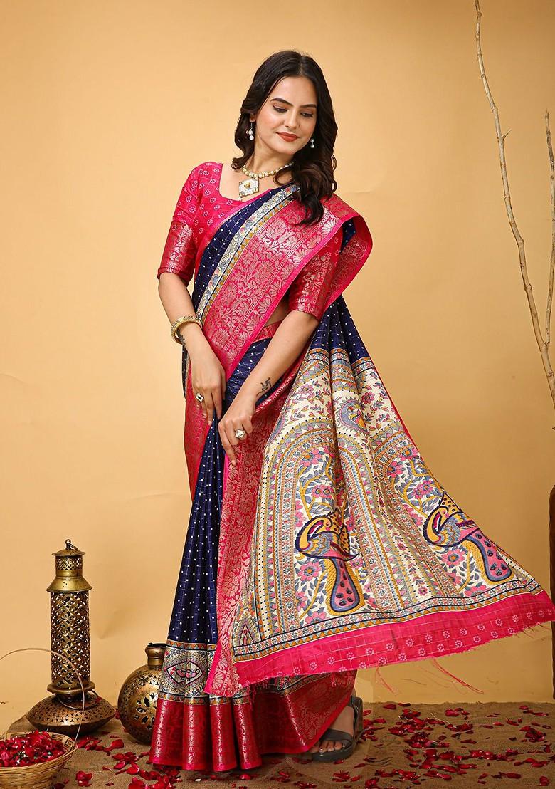 Blue Zari Banarasi Saree Set