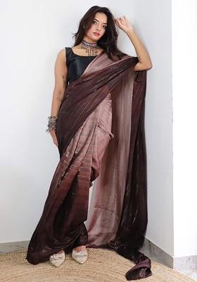 Green Striped Chiffon Saree Set