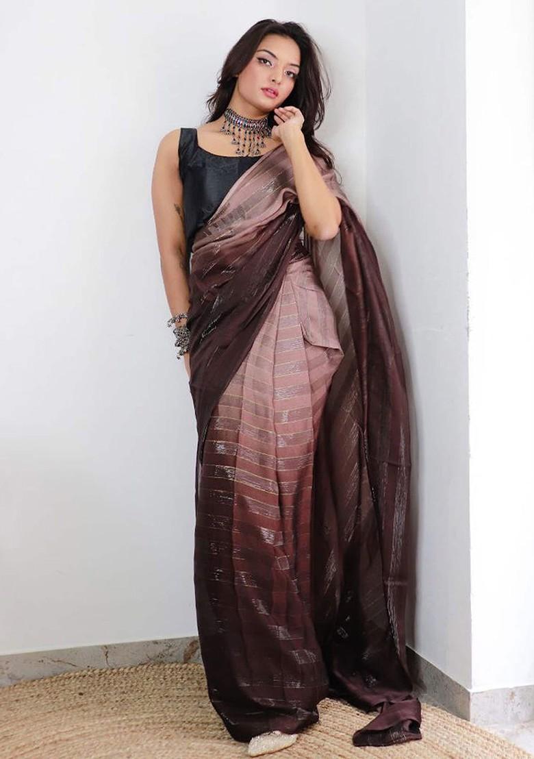 Green Striped Chiffon Saree Set