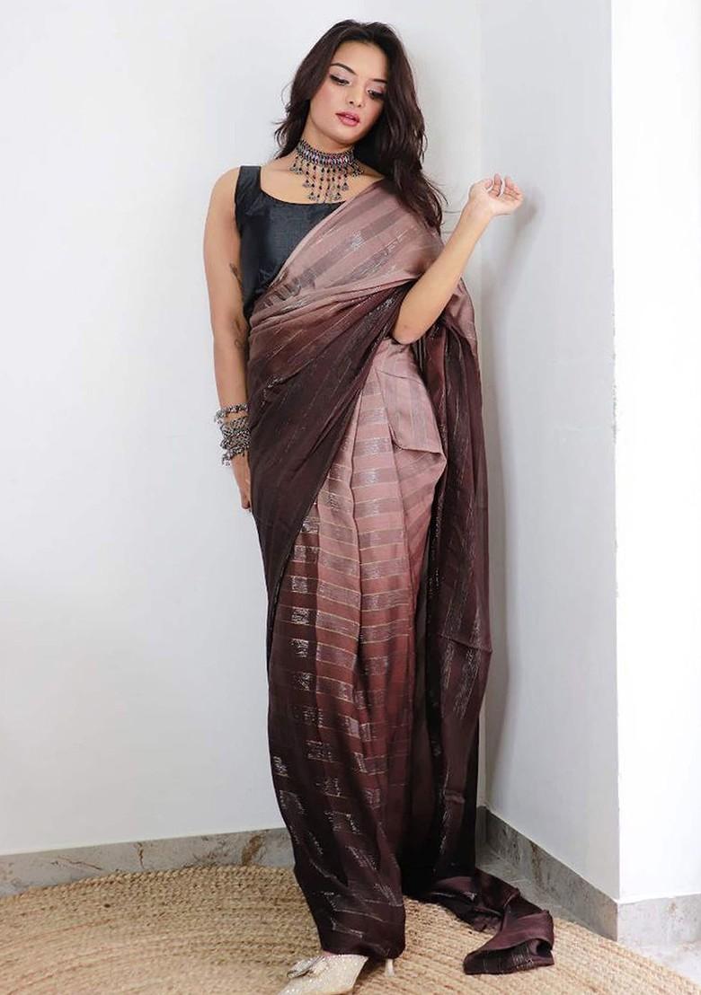 Green Striped Chiffon Saree Set