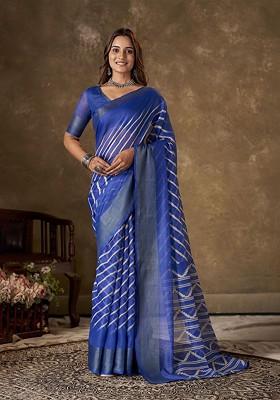 Blue Zari Cotton Saree Set