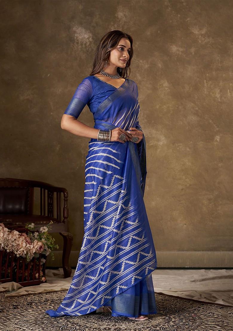 Blue Zari Cotton Saree Set