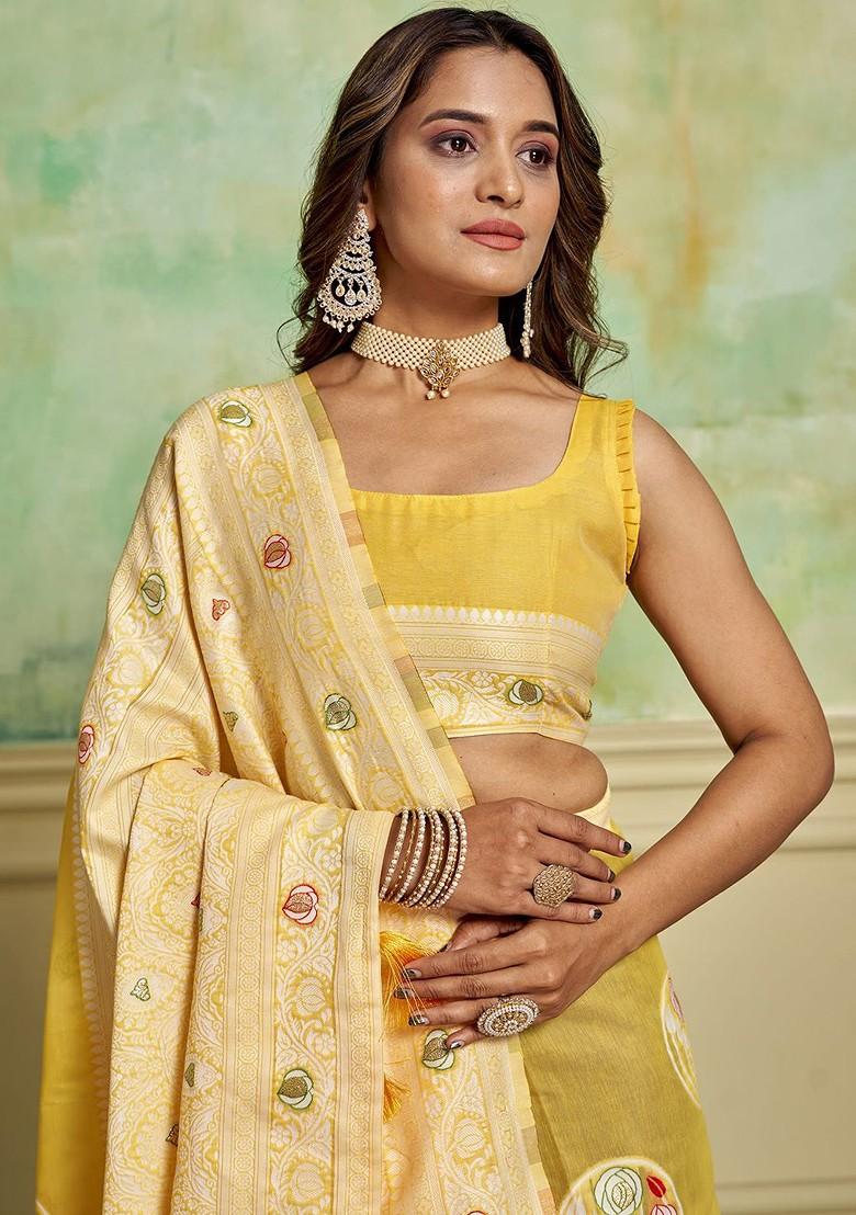 Yellow Zari Cotton Saree Set