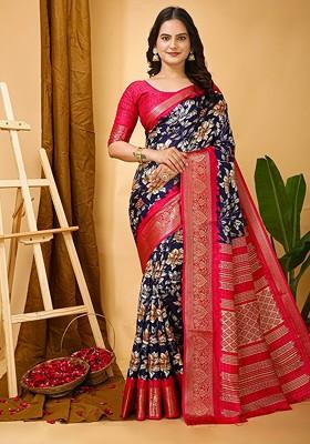 Blue Zari Banarasi Saree Set
