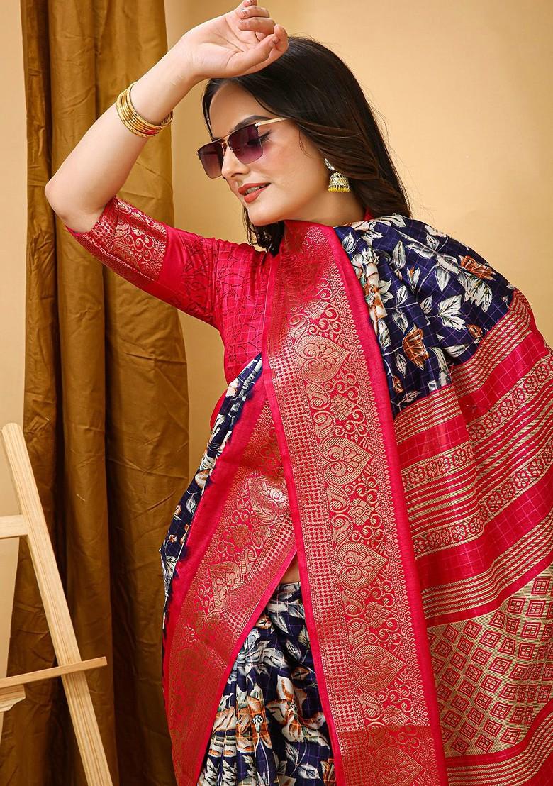 Blue Zari Banarasi Saree Set