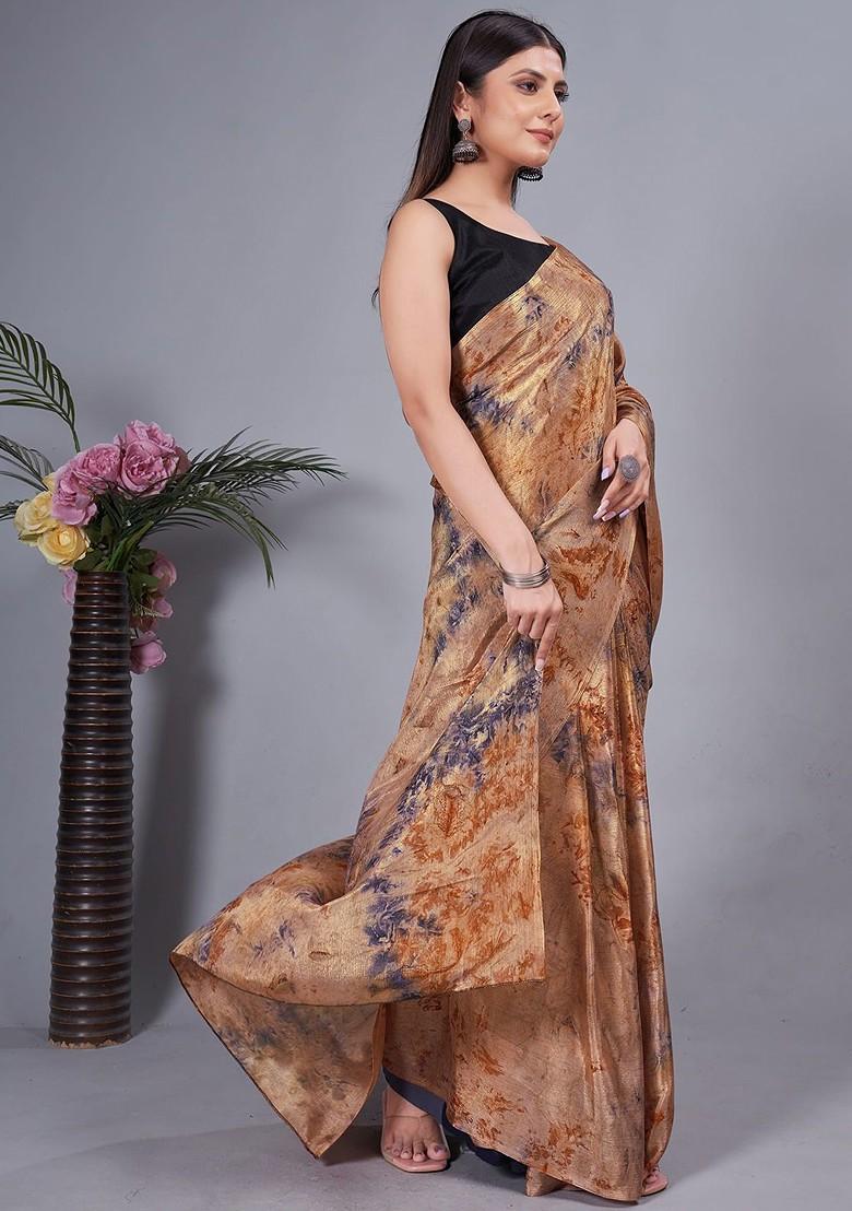 Brown Tie And Dye Chiffon Saree Set