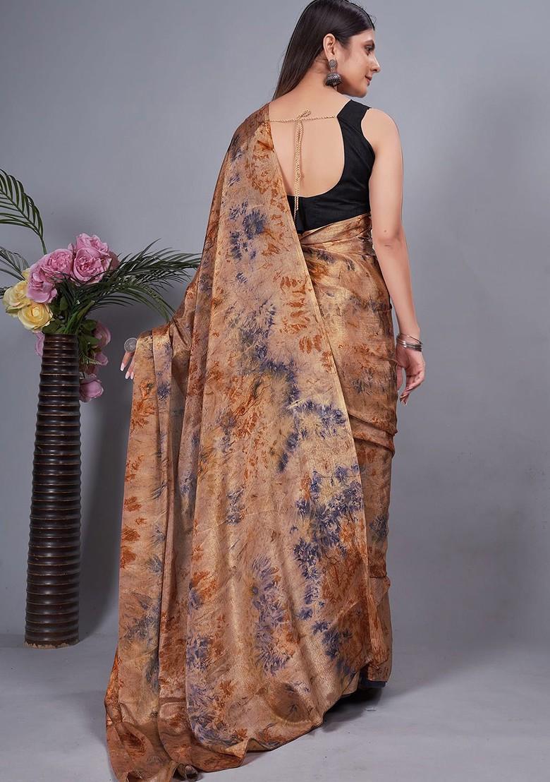 Brown Tie And Dye Chiffon Saree Set