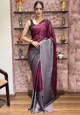 Purple Embroidered Chiffon Saree Set