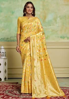 Yellow Zari Cotton Saree Set