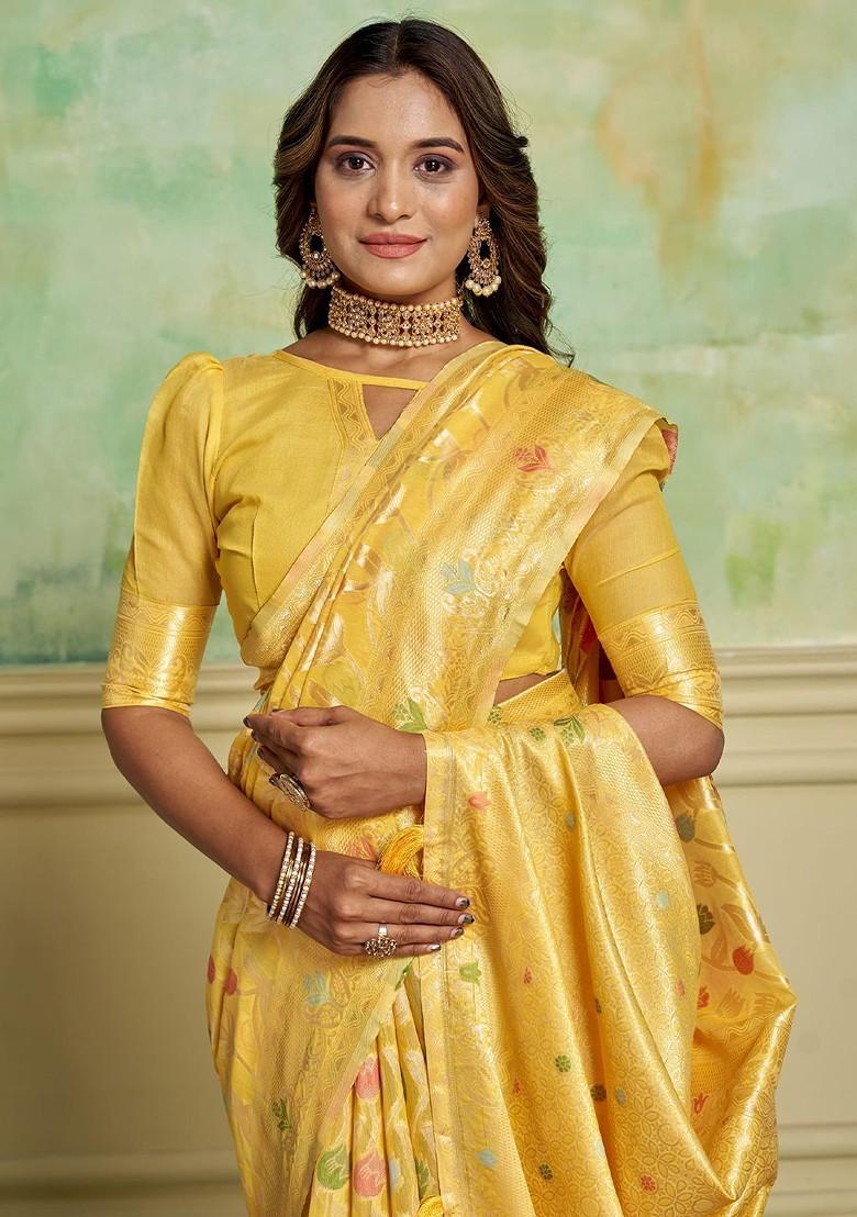 Yellow Zari Cotton Saree Set