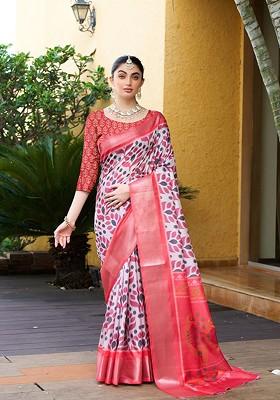 White Zari Crepe Saree Set