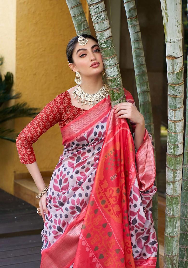 White Zari Crepe Saree Set