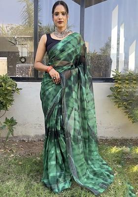 Green Tie And Dye Georgette Saree Set
