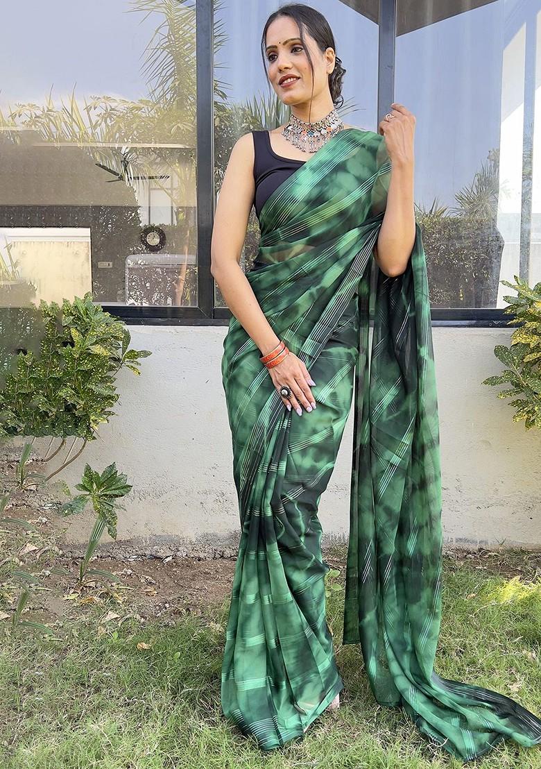 Green Tie And Dye Georgette Saree Set